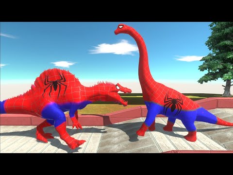 SPIDER-MAN BRACHIOSAURUS vs SPIDER-MAN T-REX DEATH RUN - Animal Revolt Battle Simulator