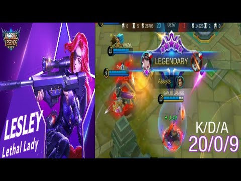 LESLEY AMBUSHER MARKSMAN WITH 20 KILLS!! | Lesley Lethal Lady Skin Gameplay -- Mobile Legends