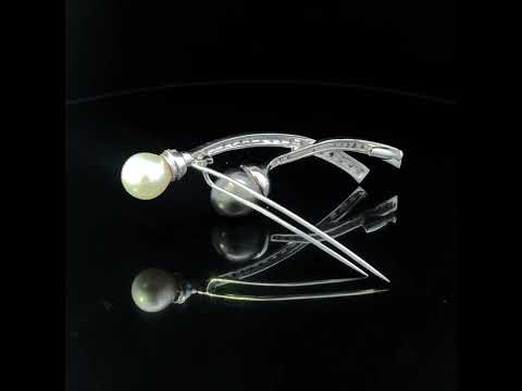 Broche Ancienne En Or Blanc 18 Carats - Bijou Vintage - Occasion