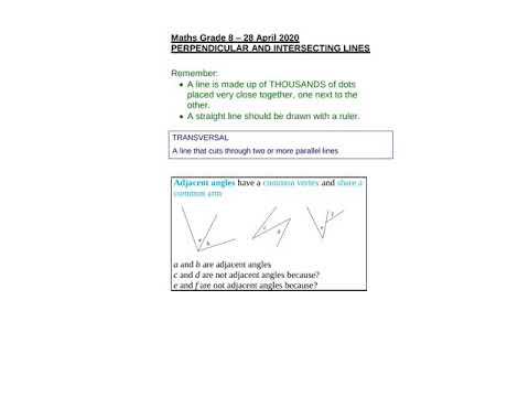 KHS Maths Grade 8 - Geometry of angles formed by intersecting lines