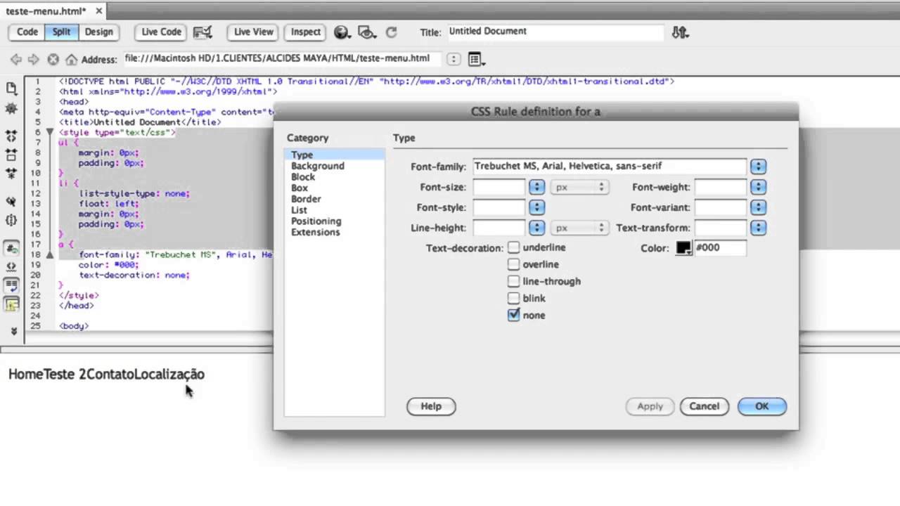 Criando um menu horizontal com HTML e CSS