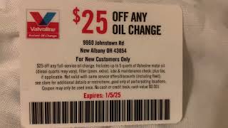 Valvoline Coupon - $25 OFF ANY OIL CHANGE - Valid Until Jan 5th 2025