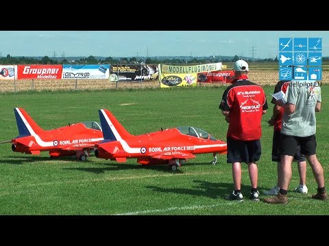 REDS DUO 2X BAE HAWK 1/4 RC TURBINE JET FORMATION FLIGHT STEVE & MATHEW BISHOP GERMAN CHAMPIONSHIP