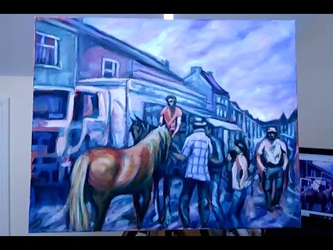 Crowd Scene Cahirmee Horse Fair Oil painting