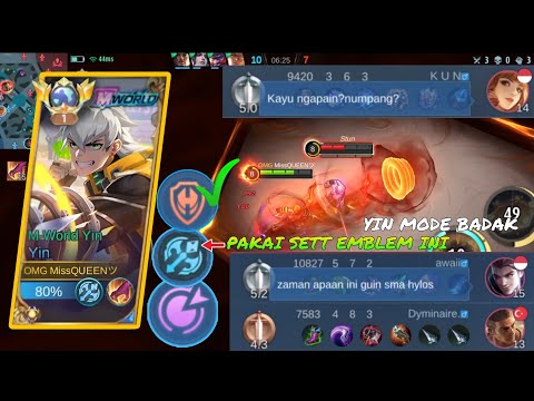 YIN HYPER SOLO RANK - PAKAI SETT EMBLEM INI YIN AUTO TEBAL DAN SAKIT - YIN ONE HIT ~ MLBB