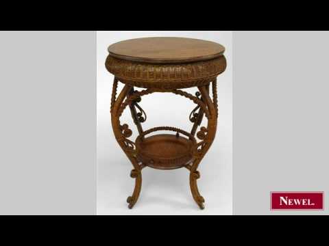 Antique American Victorian natural wicker parlor table