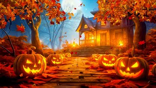 Cozy Autumn Porch Halloween Ambience 🍂with Spooky Halloween Background Music🎃 Halloween Music 2023
