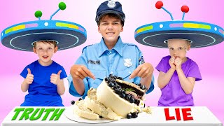 Kids Play Detective with Lie Detector Hat! Who Ruined the Birthday Cake?