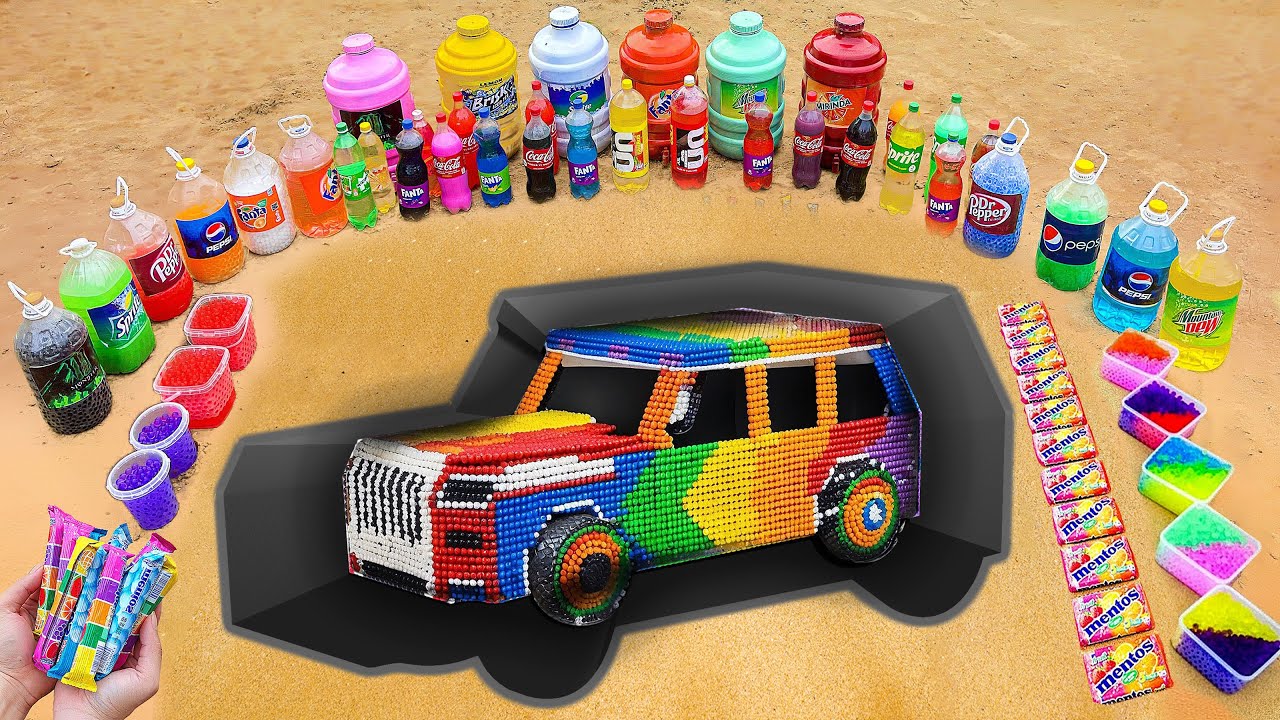 Experimental Power: How to Make Rainbow Car with Orbeez, 7UP, Fanta vs Soda & Coca-Cola vs Mentos