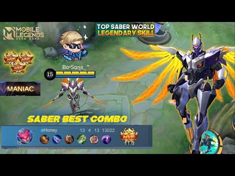 SABER MANIAC | BEST COMBO ULTI + EXECUTE #7 | BUILD DAMAGE SABER OFFLANER.MLBB Honey Gaming Official