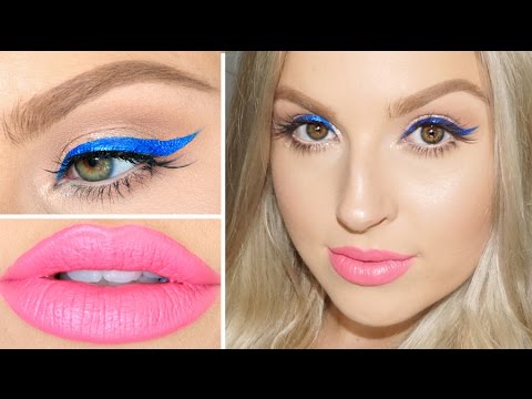 GRWM Hair & Makeup! ♡ Electric Blue Liner, Pink Lips & Retro Waves! Video