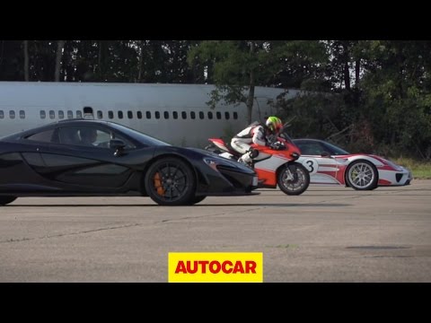 McLaren P1 vs. Porsche 918 Spyder vs. Ducati 1199 Superleggera - drag race Video