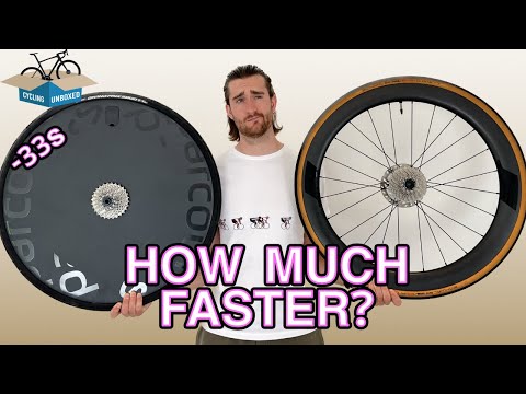 Part of a video titled How much faster is a DISK wheel? | Tested - YouTube