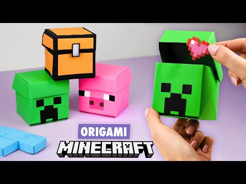 Origami Paper Minecraft Box | How to make paper Minecraft Chest, Creeper and Pig