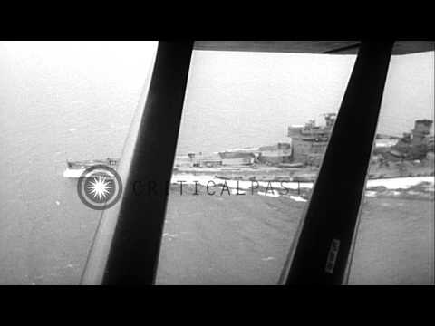 Aerial views of British Battleship, HMS King George V, underway, at sea HD Stock Footage