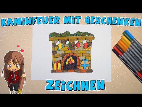 A simple drawing of a fireplace with gifts for children | Ages 9 and up | Coloring with Evi | German
