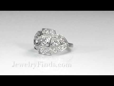 Art Deco Old Transitional Cut Diamond  Platinum Ring