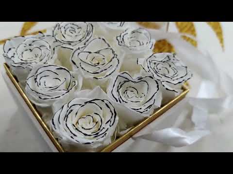 9 White roses with black brim Acrylic Box