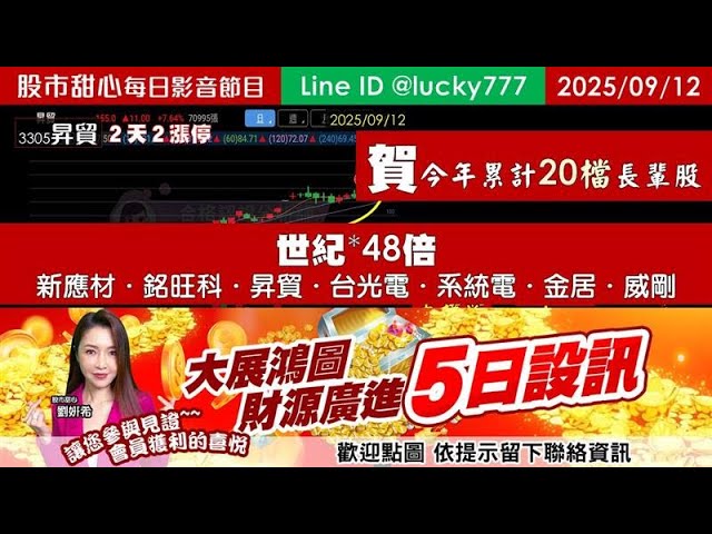 0912【甜心盤後影音】恭賀！今年來累計20檔漲倍股，世紀48倍．新應材．銘旺科．昇貿．台光電．金居．系統電．威剛！
