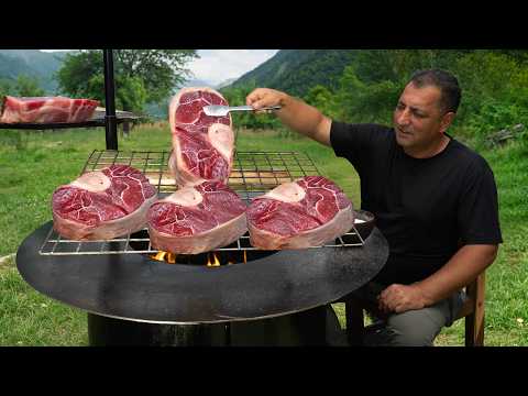 Grilling GIANT Ossobuco Steaks Over a Wild Smokeless Fire Pit!