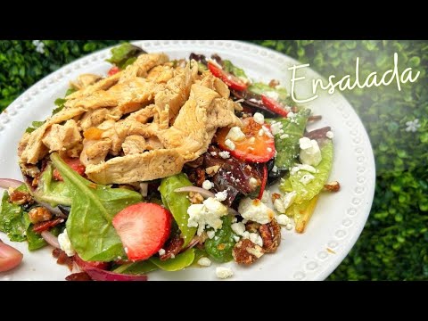 ENSALADA DE FRESA, TOCINO Y POLLO 🍃🥬🍓🍗