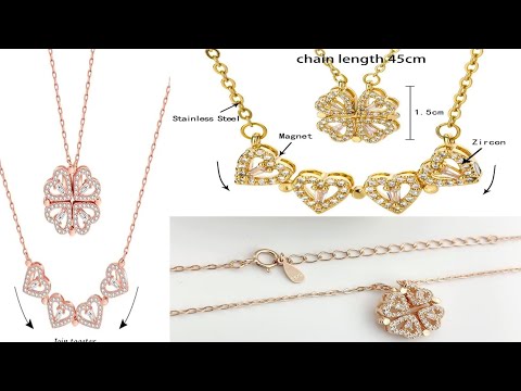 Golden heart necklace 4 heart magnetic rose old necklace pen...