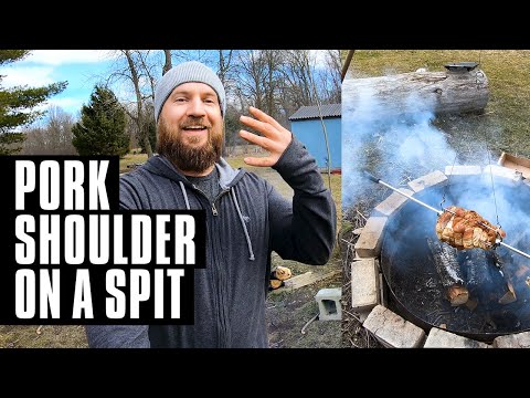 how to cook PORK SHOULDER ON A SPIT outdoors