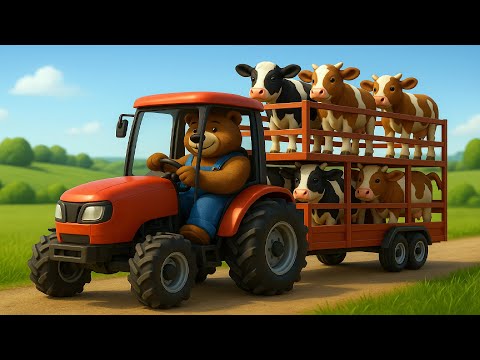 Farm Work: Tractor Transporting Cows, Bear Farmer Herding Cows!
