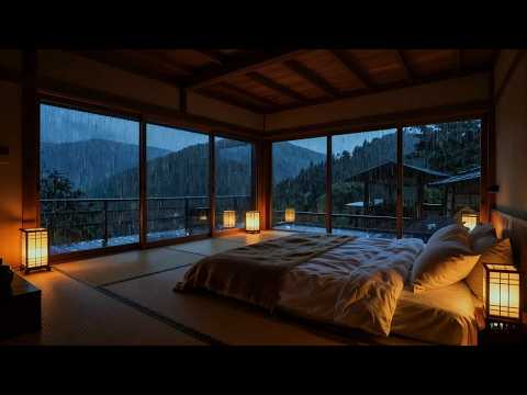 Rainy Mountain Retreat at Night 🌧 Cozy Bedroom & Warm Lantern Glow | Deep Relaxing Rain Sounds