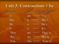 Unit 3: Contraction +be