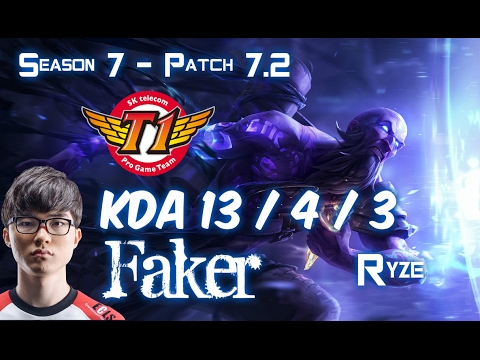 SKT T1 Faker RYZE vs CORKI Mid - Patch 7.2 KR Ranked