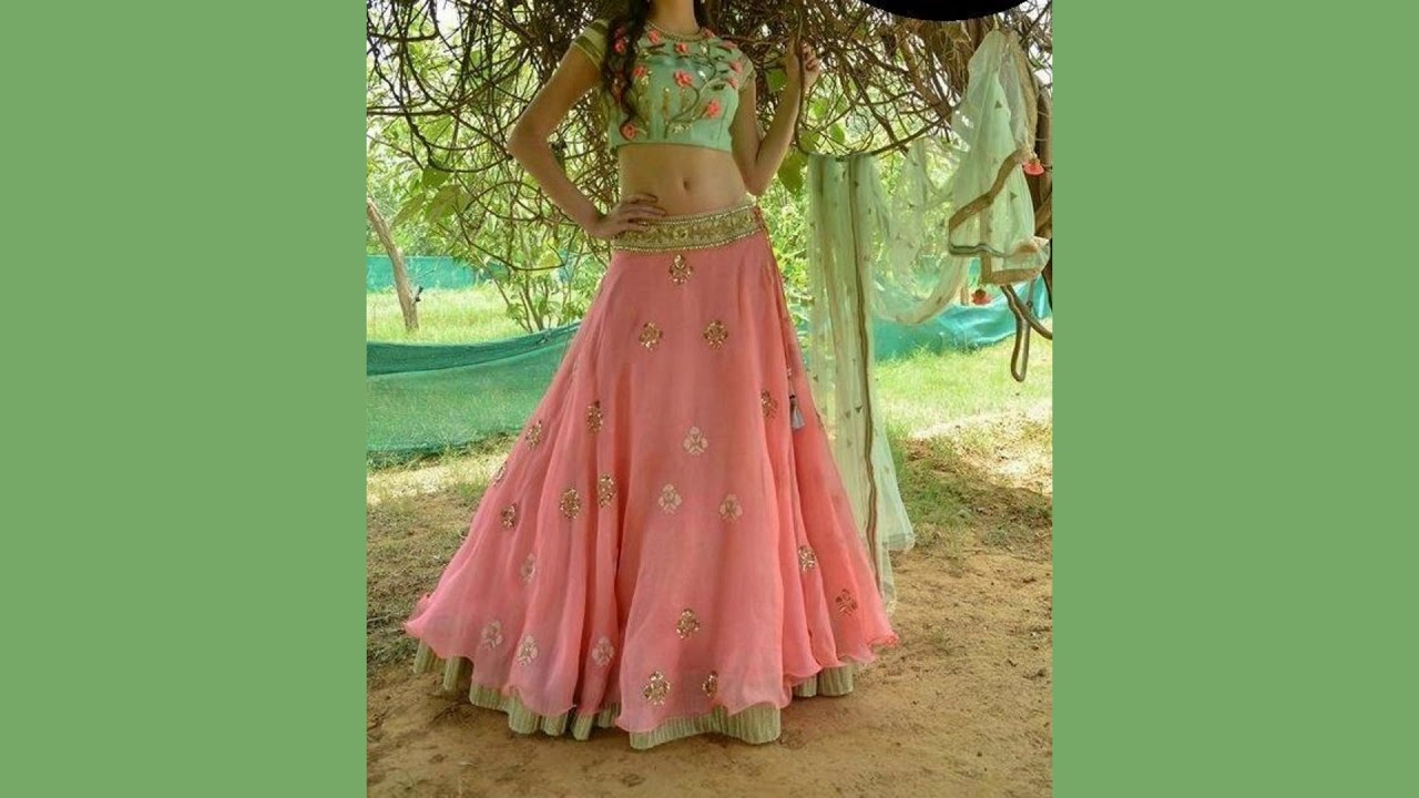 Pink and mint green Georgette Lehenga