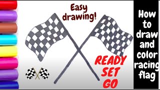 How to draw Checker flag /  draw and color/ racing flag / step by step drawing/Draw with Sumi