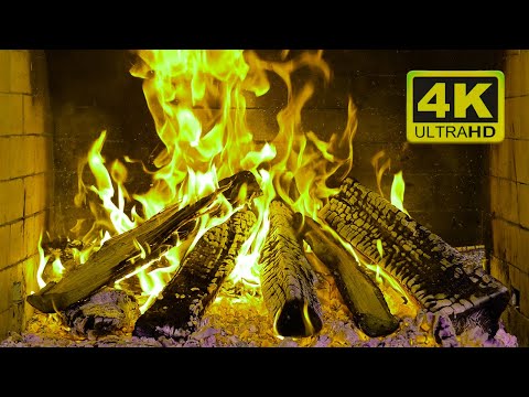 🔥 YELLOW FIREPLACE 4K Ultra HD. Halloween Ambience
