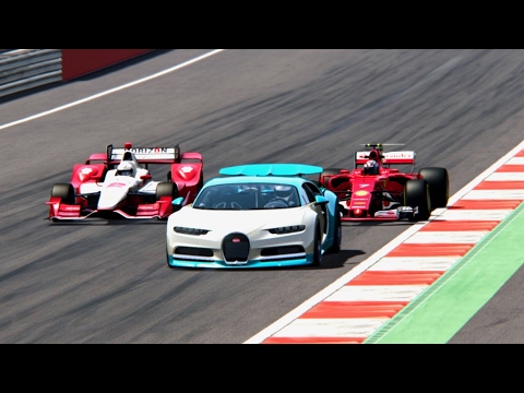 Battle Bugatti Chiron vs Ferrari F1 2017 vs IndyCar