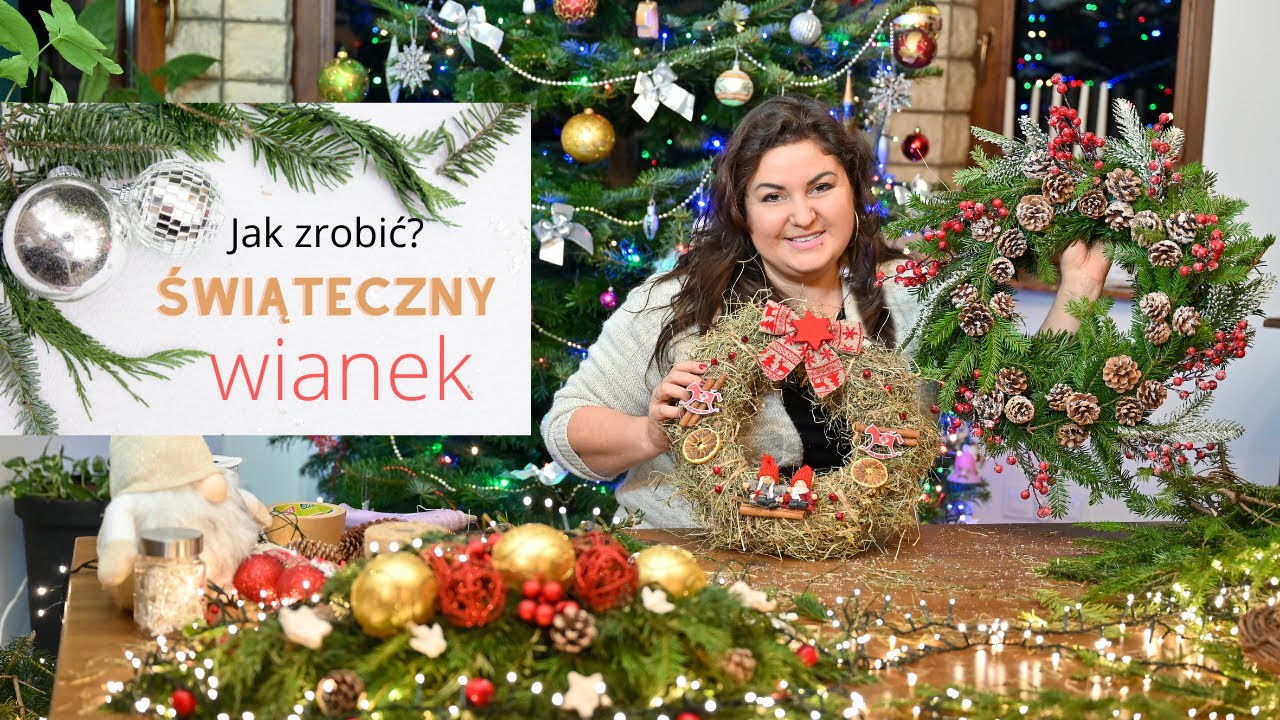 WIANEK świąteczny na drzwi, jak zrobić wieniec bożonarodzeniowy, dekoracje i ozdoby świąteczne  DIY
