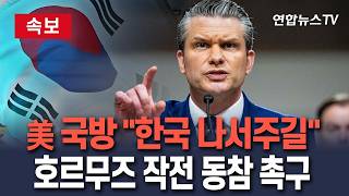 [????속보] 美 국방 韓, 호르무즈 '해방 프로젝트'에 더 나서주길…그런 여건 조성 중｜트럼프 이어 호르무즈 기여 촉구/ 연합뉴스TV(YonhapnewsTV)