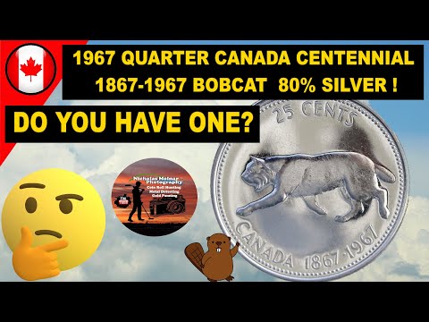 1967 Quarter Canada Centennial 1867-1967 Bobcat  Canadian 25 Cents Coin Silver