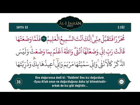 Diyanet Ok Takipli Hatim 3. Cüz - Kur'an-ı Kerim 53. Sayfa - Âl-i İmrân Suresi 30-37 Ayetler