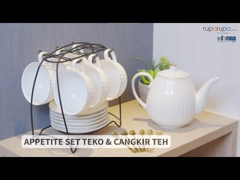 Gambar Appetite Pcs Lucille Teko & Cangkir Teh Porcelain Dengan Saucer 1.3 Liter Set 7 pcs - Putih