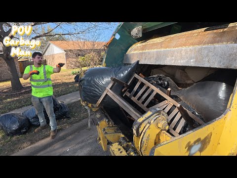 Garbage Collection in Rear-Loader Trash Truck POV | 4K Full UHD ASMR