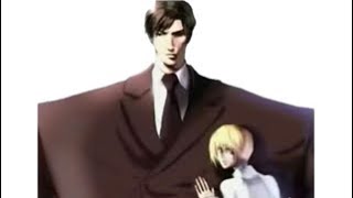 big man in suit holding little man 