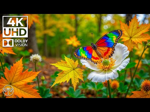 The Symphony of Fall 4K 🦋🍁 | Rainbow Butterfly Moments & Soothing Piano in a Serene Autumn Grove