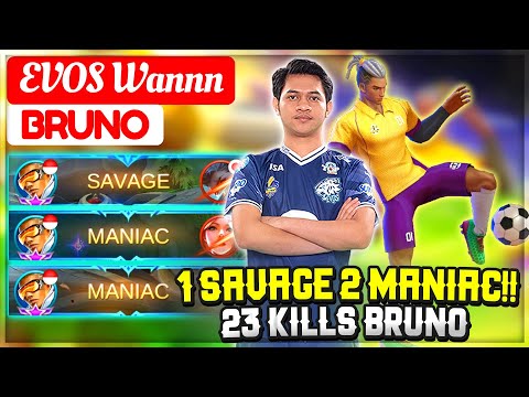 1 SAVAGE 2 MANIAC!! 23 Kills Bruno [ EVOS Wannn Bruno ] Mobile Legends