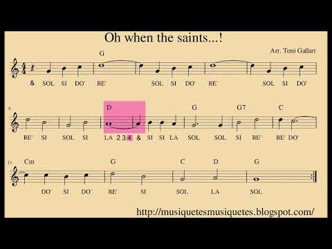 When the saints go...  Partitura flauta, violín, oboe,... + audio. SI melodía. C instruments.