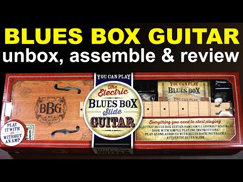 Blues Box Guitar, the BBG slide guitar. Unboxing, assembly & review.  cheap cigar box guitar.
