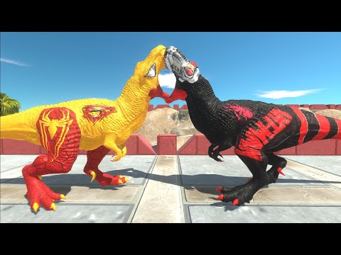 SUPER SPIDERMAN T-REX vs ANT MAN T-REX DEATH CLIMB Animal Revolt Battle Simulator ARBS