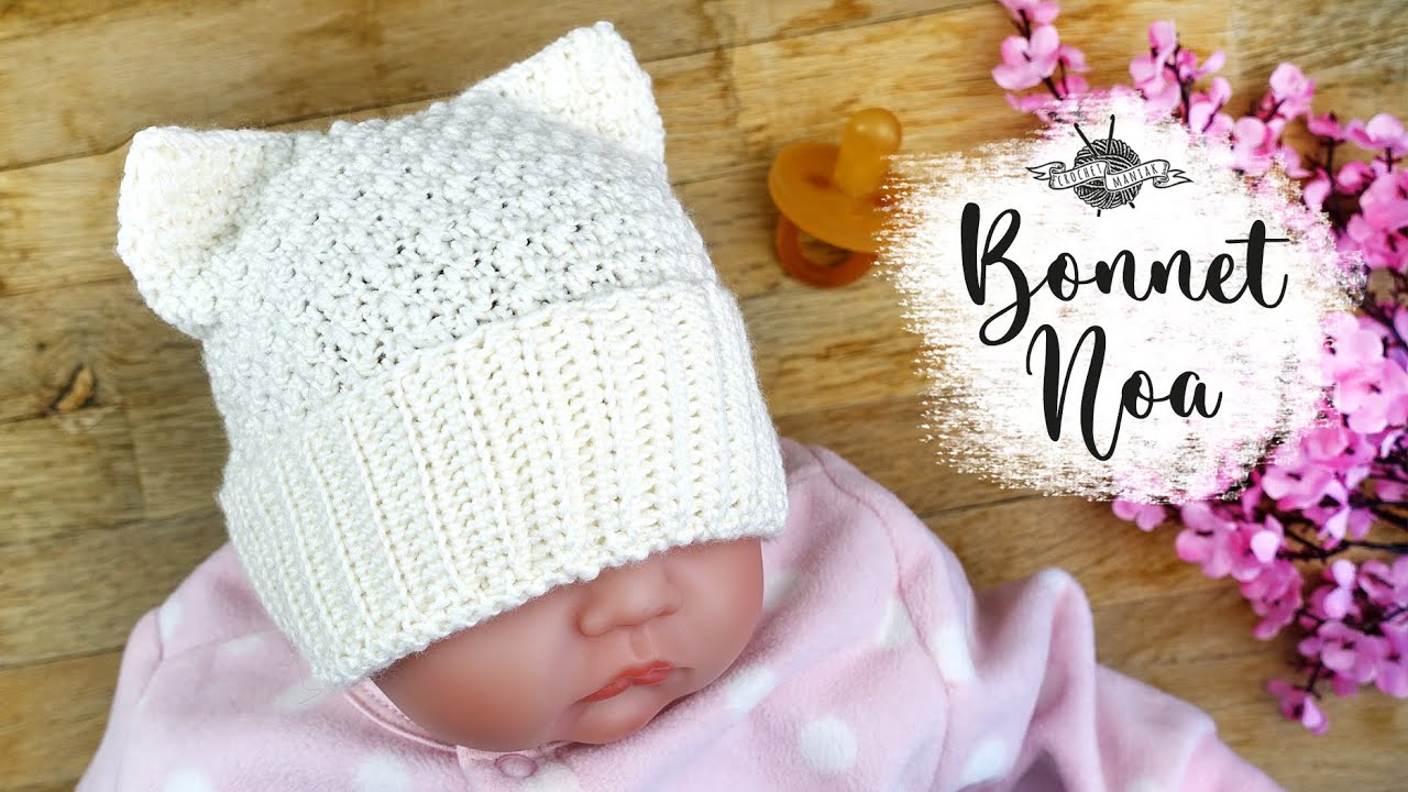 BONNET CHAT au crochet nouveau né Noa spécial débutant