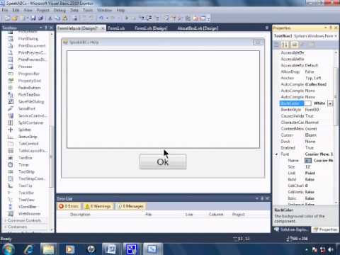 Visual Basic 2010 Express Tutorial 25 - Making A HelpBox Formatting Text & TextBox - SpeakABCs 9/11