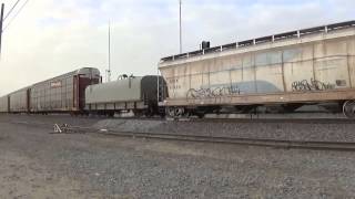 preview picture of video 'BNSF 4965 E meets BNSF 4469 W @ Wasco [HD]'